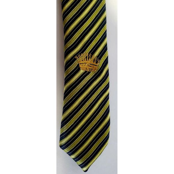 Countess Mara Tie Gold/ Green / Navy Diagonal Stripe 100% Silk w/ Crown Logo - Picture 11 of 15